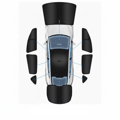 Tesla YL 8 Piece Shade Set Layout on Car