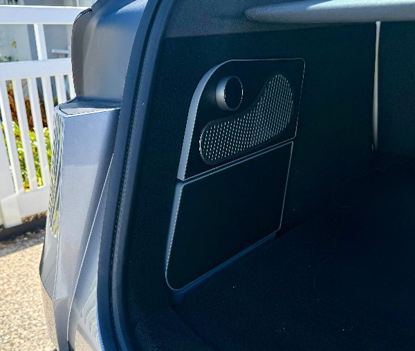 Tesla Model Y Juniper side fridge installed in vehicle showing seamless integration