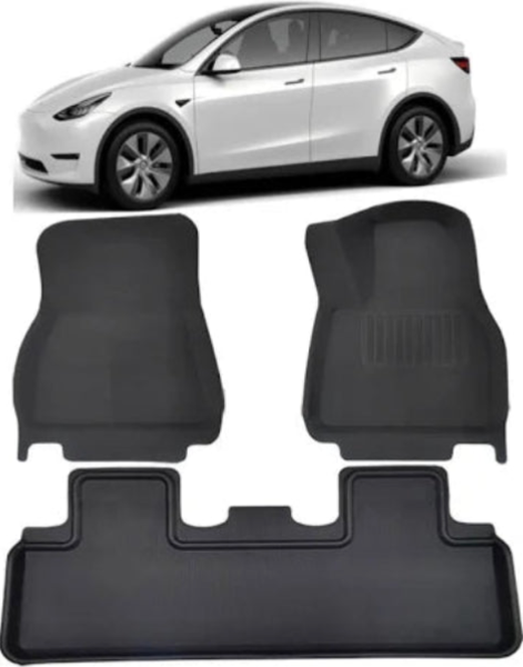 Tesla Model 3 all-weather floor mats installed in vehicle interior showing full coverage and fit