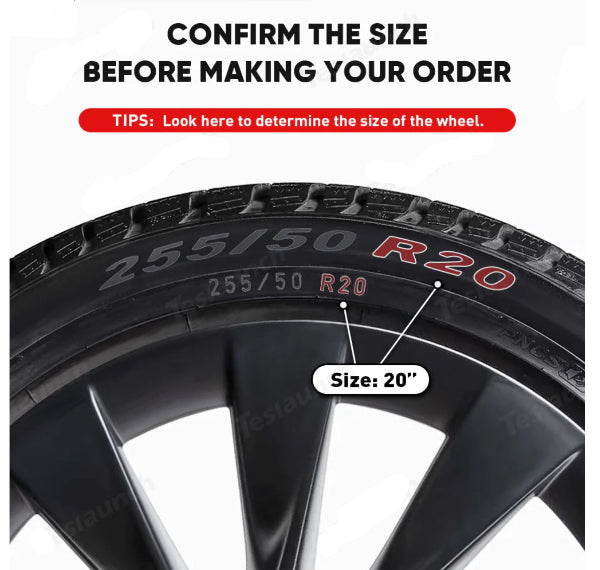20" Rim Protector for Turbine Tesla Wheels showing on Size on Tyre