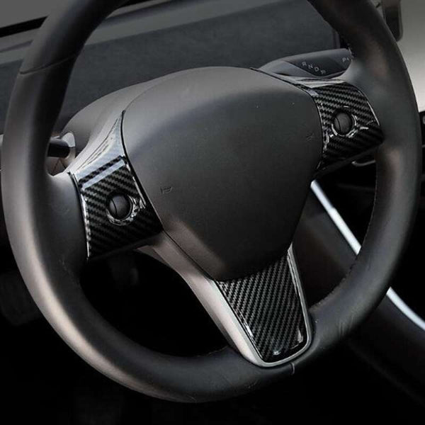 3 Pcs Set Car Steering Wheel Trim For Tesla Model Y and 3, Gloss Carbon Steering Wheel Covers for Tesla, Easy Install, Interior Accessories 