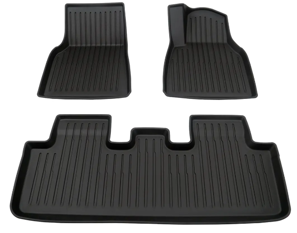 3 Piece Mat Set for Juniper and Model Y  black car floor mats on a white background