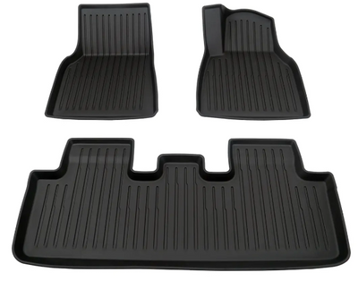 3 Piece Mat Set for Juniper and Model Y  black car floor mats on a white background