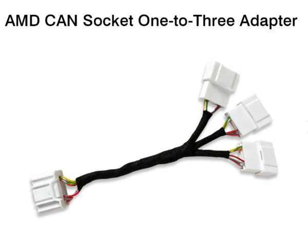 Tesla AMD CAN Socket One-to-Three Adapter with multiple connectors on a white background