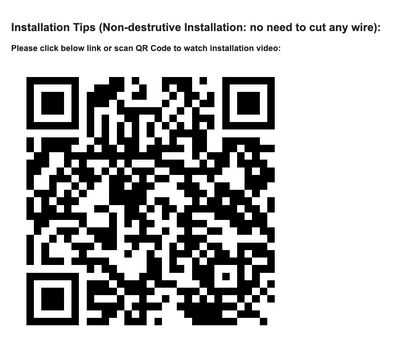 QR code on a white background with text about installation tips and a link to an installation video for Blind Spot Detection LED #myteslaaccessories