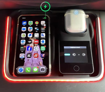 Wireless Charger with Ambient Light for Footwell and Charge Pad, Interior Accessories #mytelsaccessories, interior, Model Y, Air Pod Charger