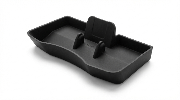 Black car tray organizer with phone holder on a white background