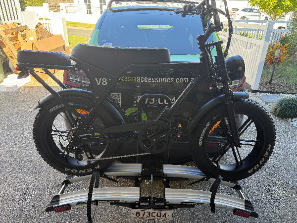 Tilting E-Bike Carrier E-Bike Carrier on Car With E-Bike - My Tesla Accessories Electric Bike 