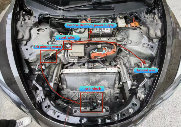 Full Image for the set up for Soft Close Frunk Kit for Tesla Juniper