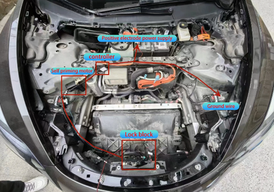 Full Image for the set up for Soft Close Frunk Kit for Tesla Juniper