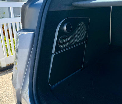 Real photo of Installed Model Y Juniper Side Fridge 