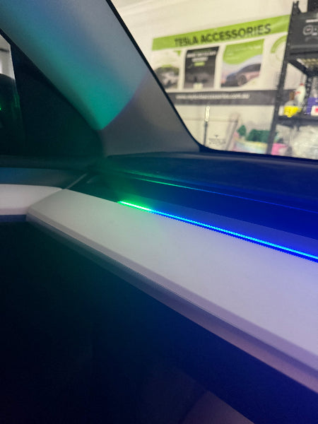 Left Indicator Warning on Tesla BSD Close-up of a car door with a reflective surface and visible branding.