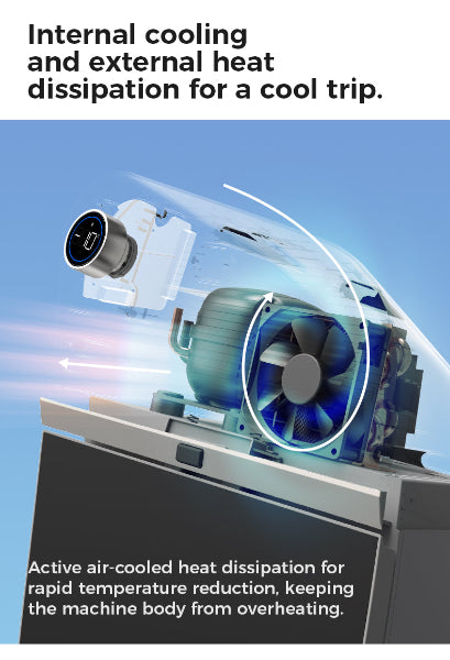 Illustration of a computer cooling system with text about internal cooling and external heat dissipation.