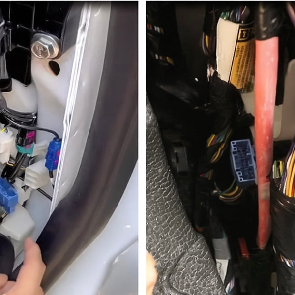 Close-up of car interior with OBD wiring Point for Tesla 