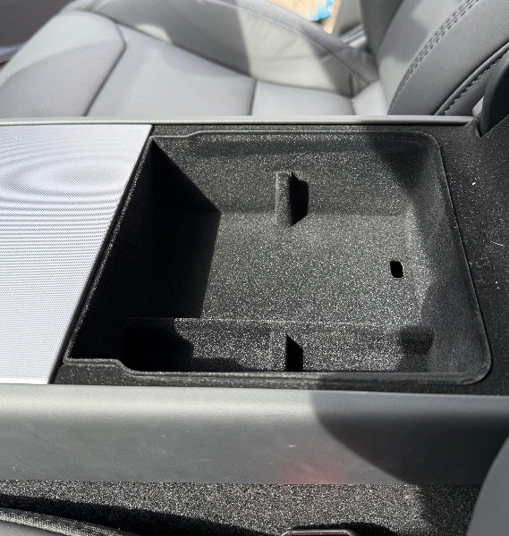 Real Photo of Side View of. Juniper_Armrest_Centre_Storage_3 Section #myteslaaccessories