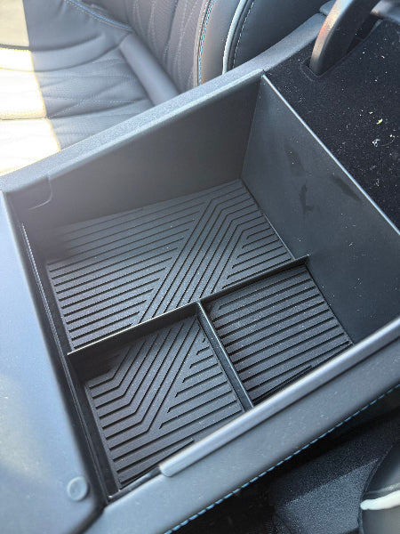 Car console tray for BYD seal with divided compartments in a vehicle interior