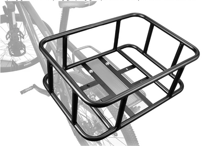 Black bicycle basket box for rear rack on a white background