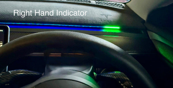 Car interior with a right-hand indicator light illuminated For Tesla Blind Spot Detection