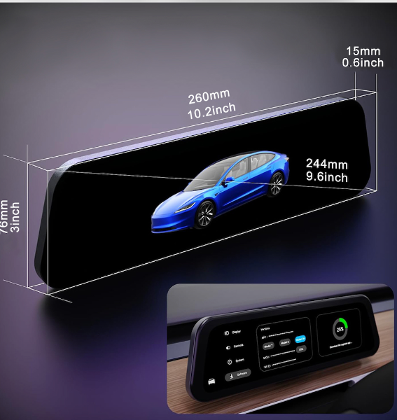 Size 9.6" Dash Display Screen for Tesla