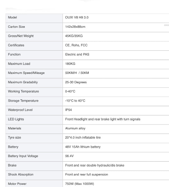 Spec Sheet for Cruiser Bike 