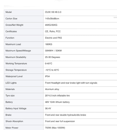 Spec Sheet for Cruiser Bike 