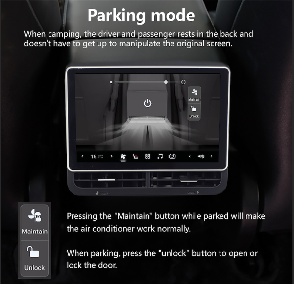 Park Mode For Tesla 8.8" Rear Entertainment Display, Plug and Play, Interior Accessories, 