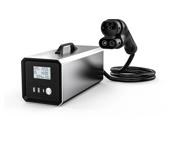 Tesla V2 L Adapter with digital display and cable on a white background #myteslaccessoriesau