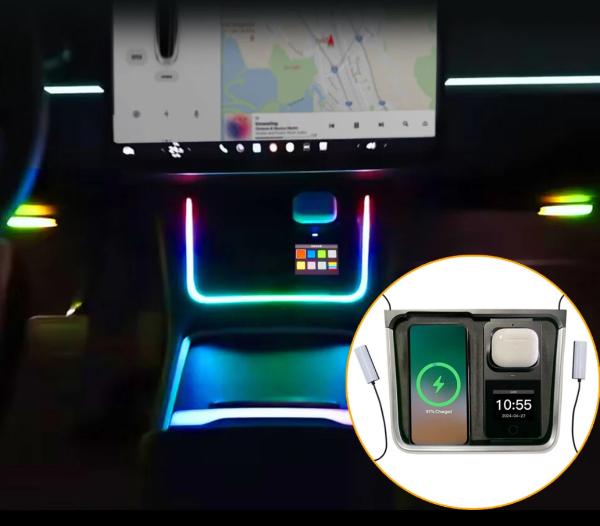 New Wireless Charger with Ambient Light for Footwell and Charge Pad, Interior Accessories #mytelsaccessories, interior, Model 3
