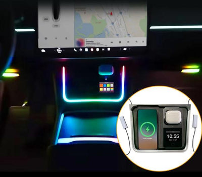 New Wireless Charger with Ambient Light for Footwell and Charge Pad, Interior Accessories #mytelsaccessories, interior, Model 3