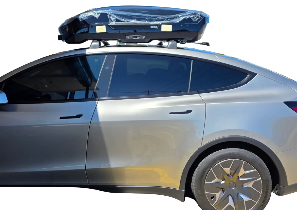 Roof Racks with Pod after installation at My Tesla Accessoreis on Model YL 