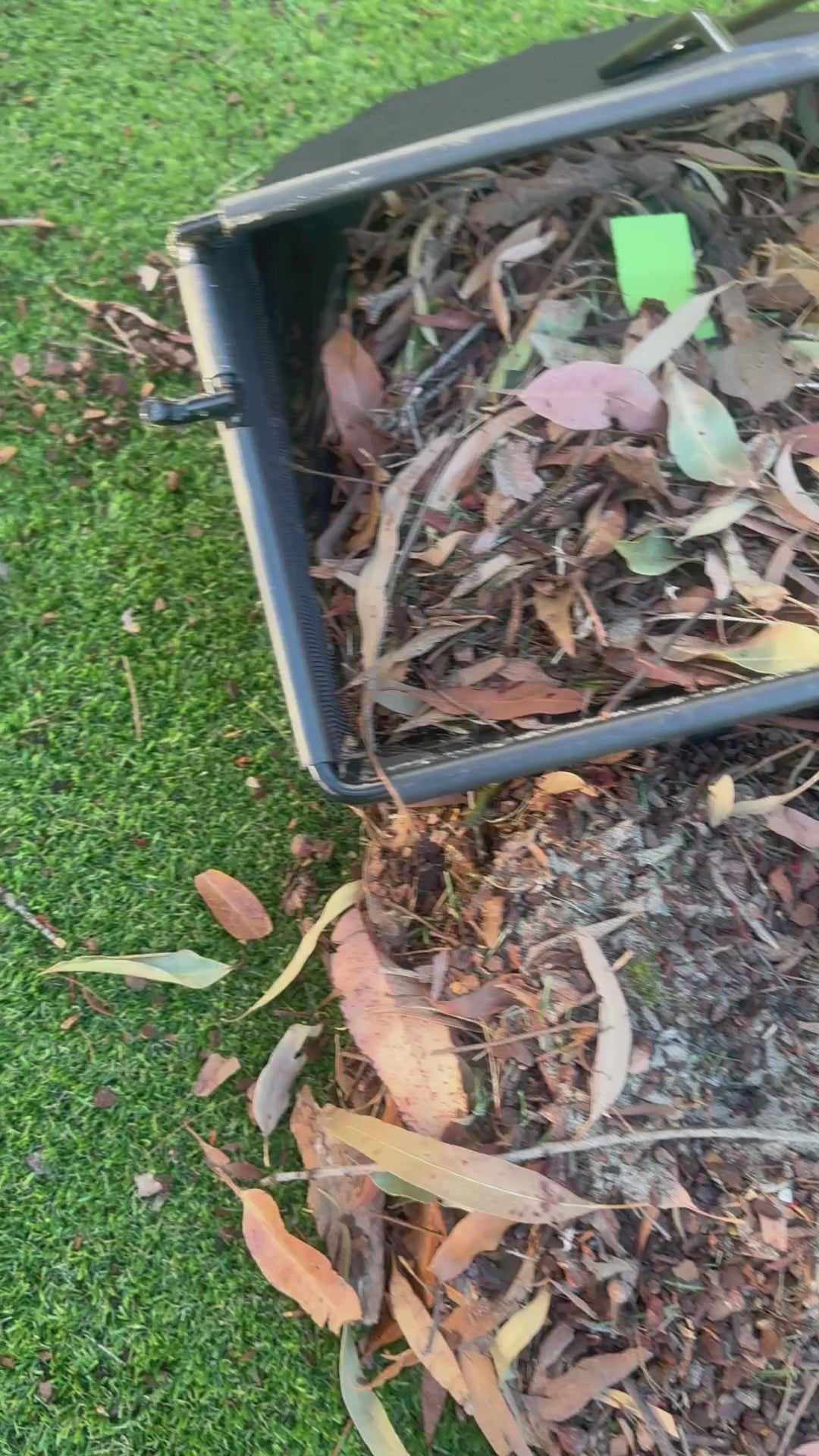 602 Garland artificial lawn sweeper catcher full after sweeping 